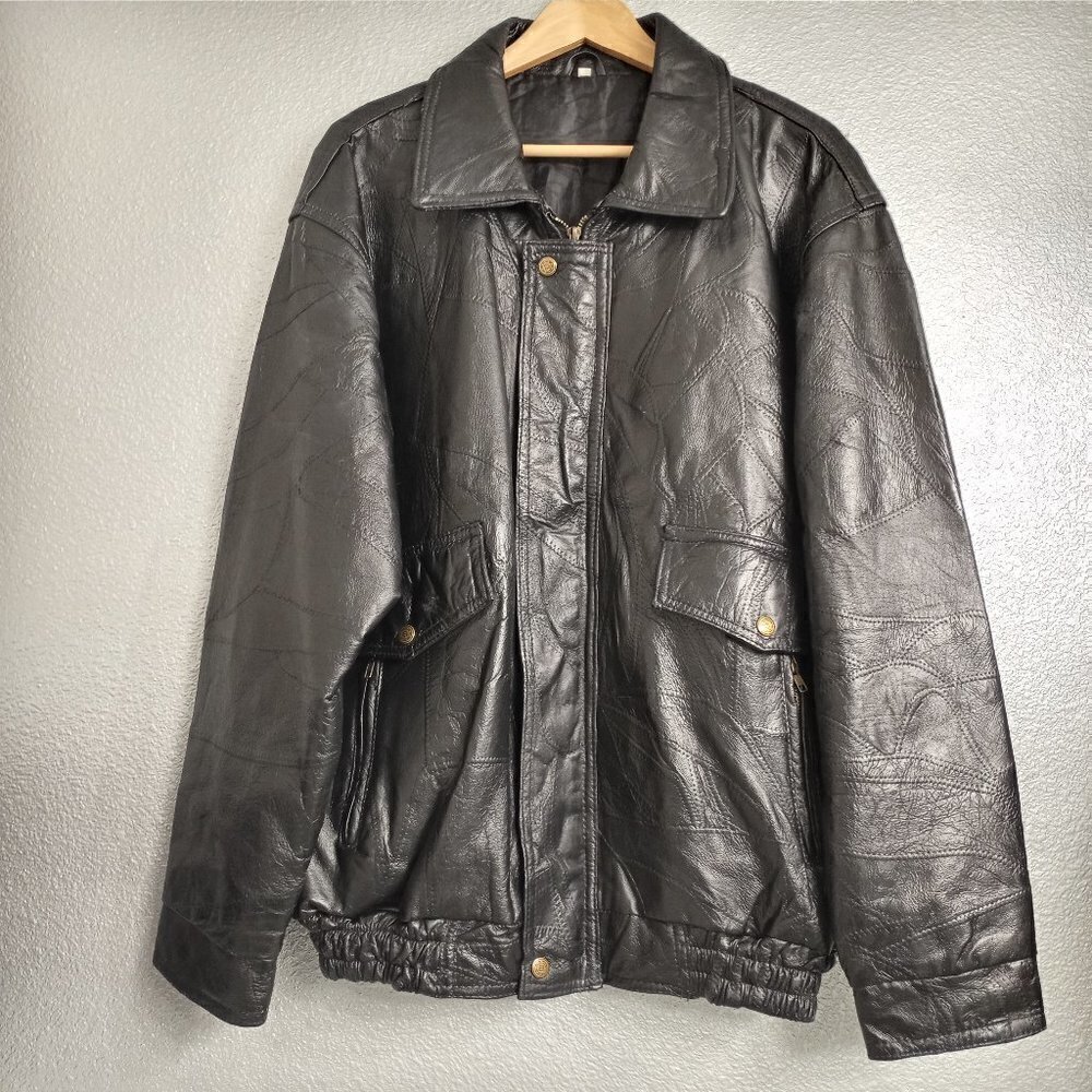 Leather Jacket With Army Logo Size L